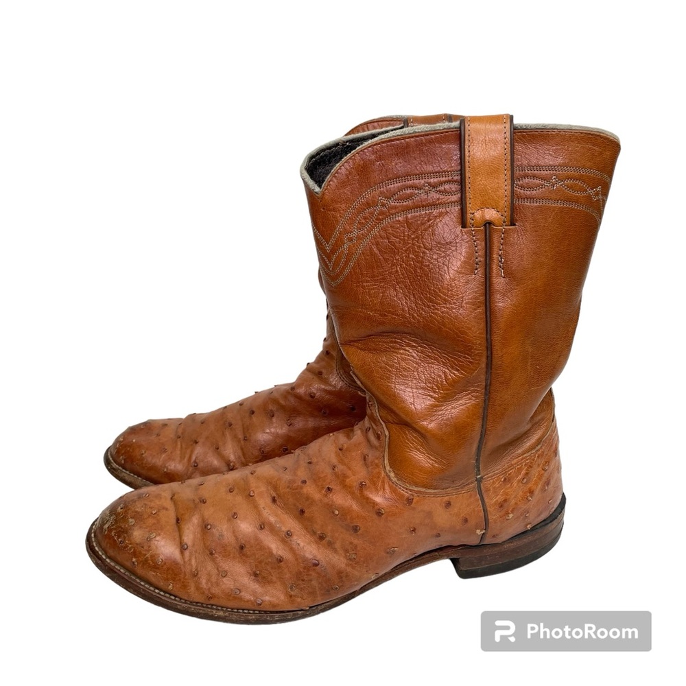 Justin Boots Full Quill Ostrich Cowboy Boots Size 10.5D Vintage Western Round